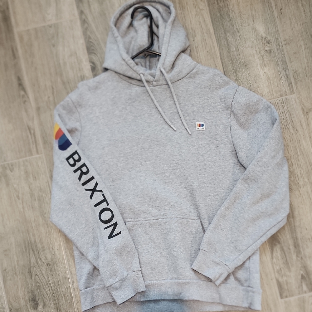 Brixton Heather Gray Hoodie with Sleeve Logo